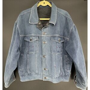 VTG Basco Trade Union Denim Nylon Reversible Jacket Coat Medium Blue Dk Gray